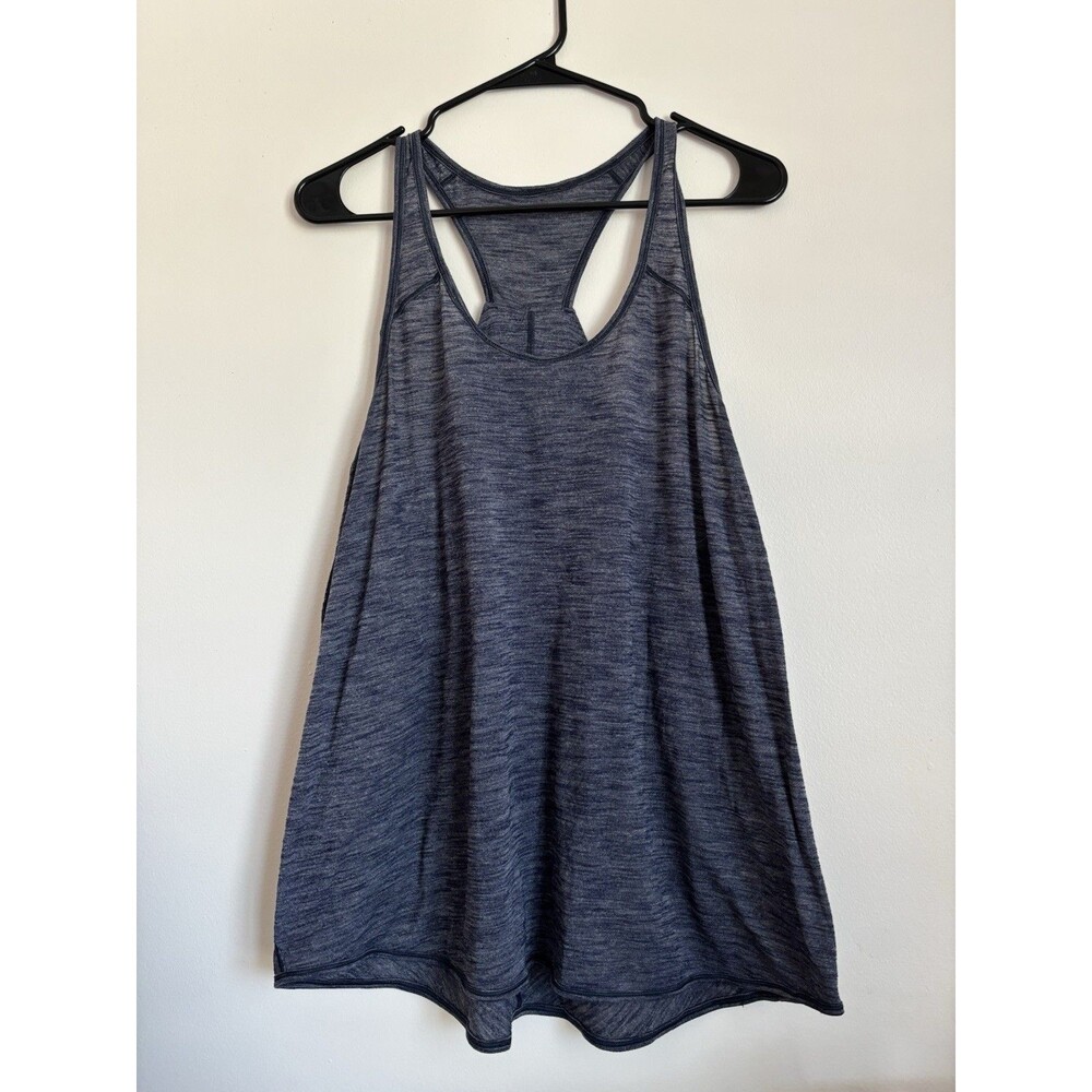 Lululemon Heathered Navy Blue Essential Tank Top Pleated Racerback Sz L XL